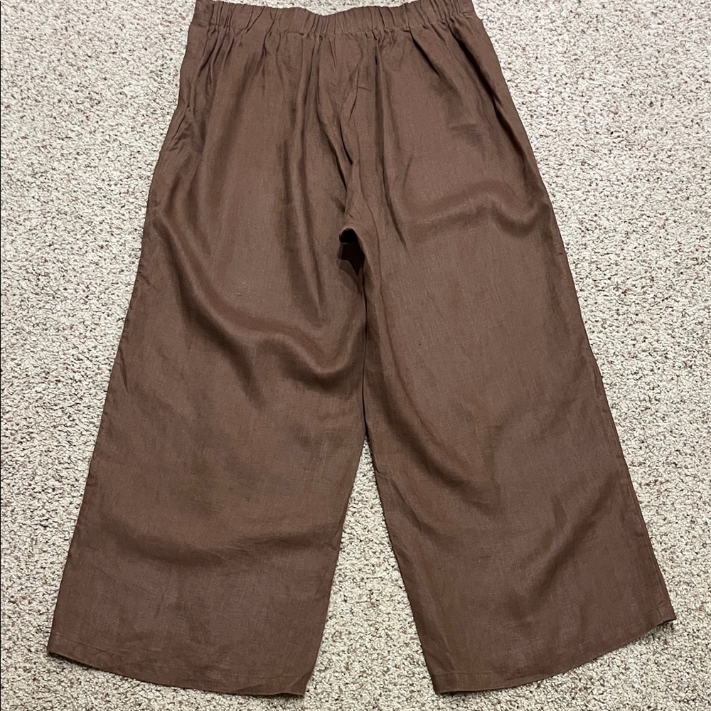 Tahari Wide Leg Cropped 100% Linen Pant - Picture 2 of 3